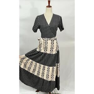 ACE & JIG Sz S Small Ellis Dress Pirouette Wrap Maxi Short Sleeve Black Pink Ivo